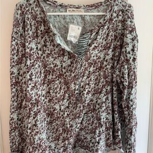 Free People Brown and light blue  Blouse Long Sleeve